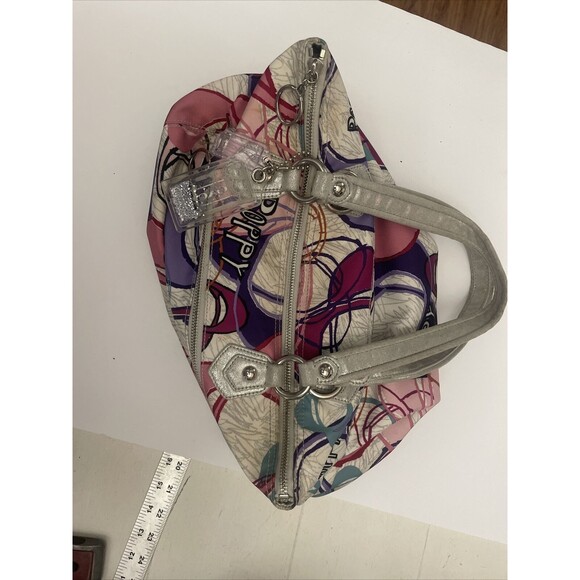 HAPPY COACH 17929 Poppy Multi Heart PINK PURPLE Glam 18x12 Tote Bag RARE - Picture 11 of 14
